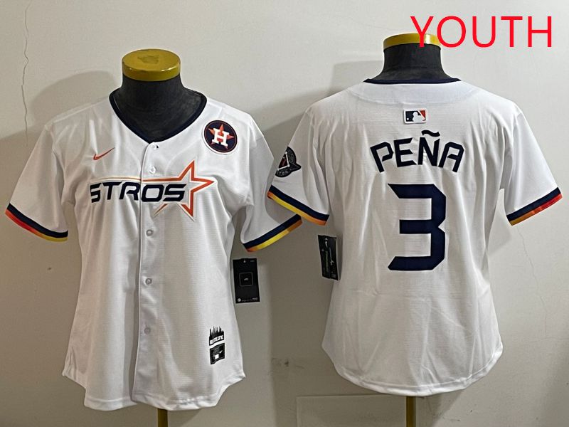 Youth Houston Astros #3 Pena White three generations Joint Name Nike 2025 MLB Jersey style 10->youth mlb jersey->Youth Jersey